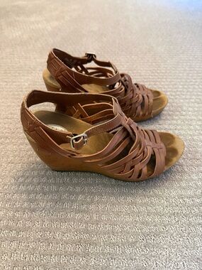 Dr. Scholl’s Brown Strappy Wedge Sandals with Ankle Buckle